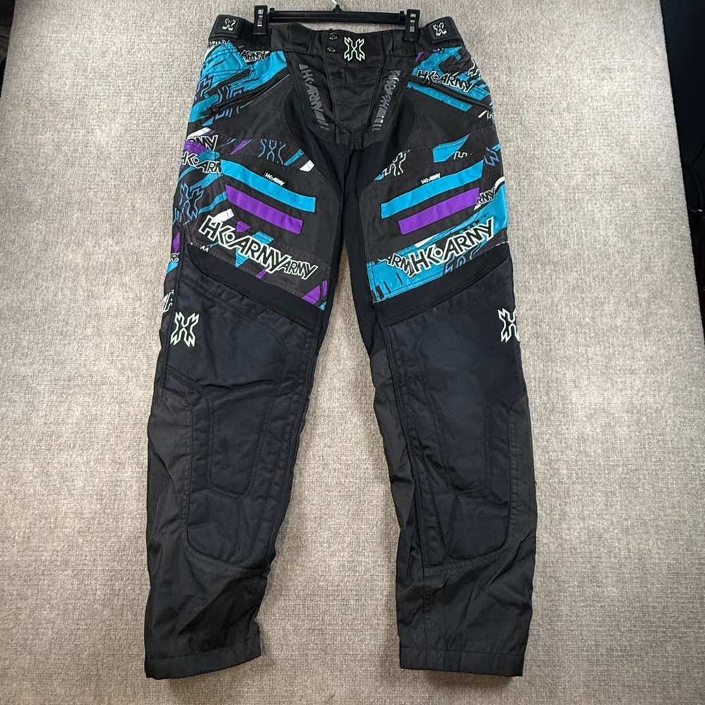 HK Army Hardline Pro Paintball Pants Mens Large LRG Black Teal Purple 34-38x30